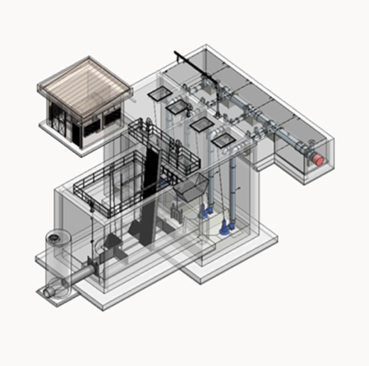 Modelo 3D de estação elevatória de esgoto.
